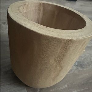 Two wooden pieces - bowl/planter with plastic insert